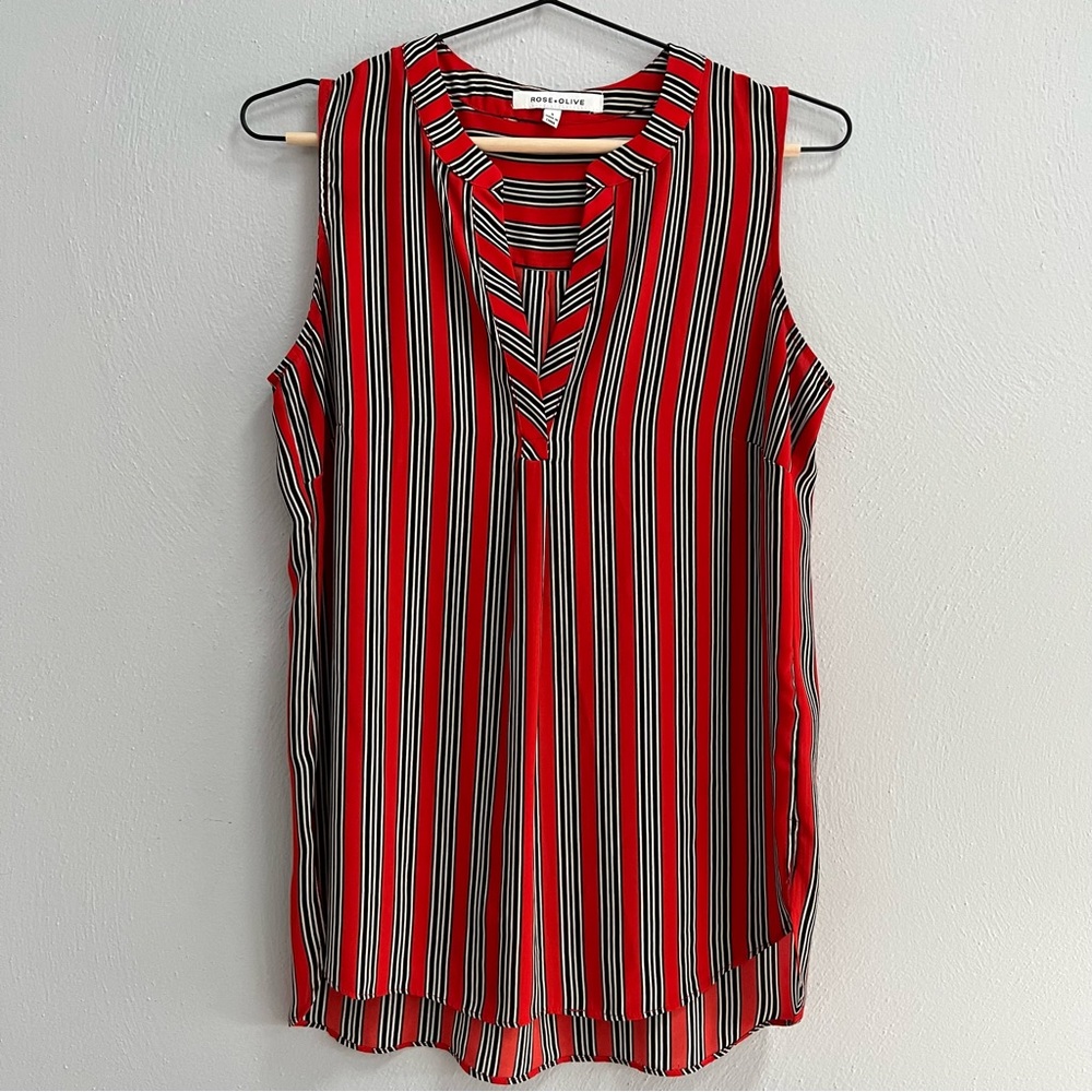 Rose + Olive Sleeveless Burnt Orange Stripe Tunic